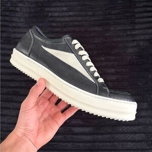 Rick Owens Black and White Leather Sneakers